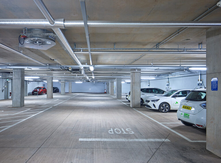 Secure basement parking with EV charging at ONE FRIARGATE offices in Coventry