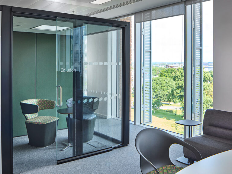 Small meeting and breakout pod within ONE FRIARGATE's 4th floor office space in Coventry